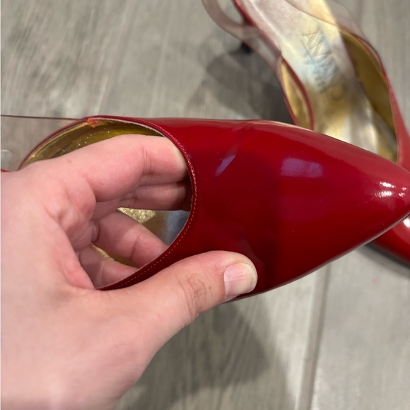 Vintage Y2K red pointed toe heels genuine leather with clear plastic slingback - Picture 6 of 7